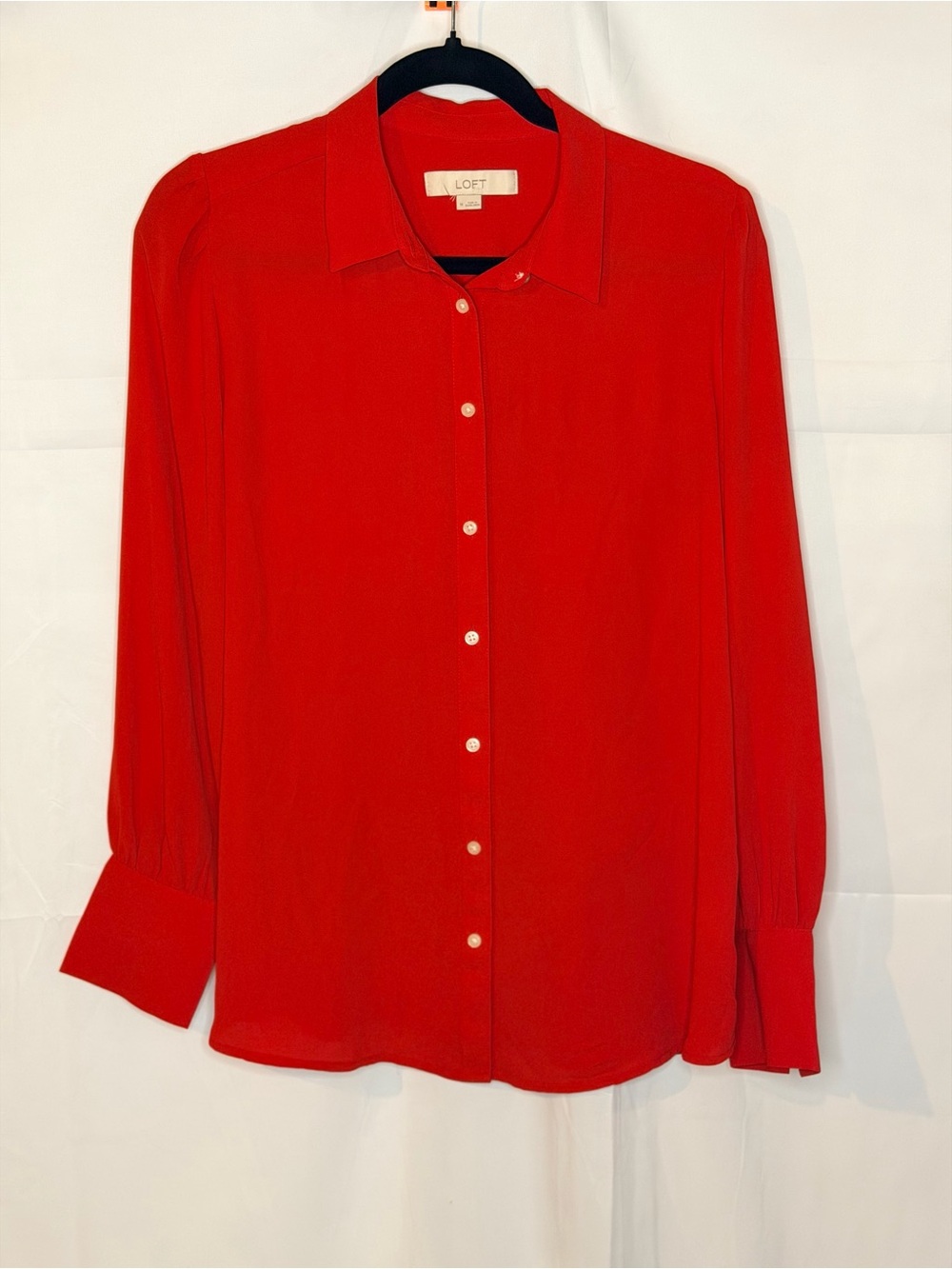 LOFT Red Long-Sleeve Button-Down Blouse